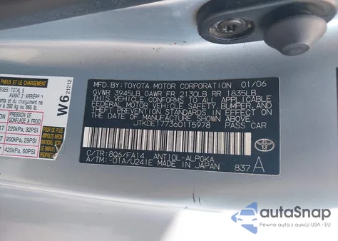 2006 Scion Tc from USA, damaged, VIN JTKDE177360115978